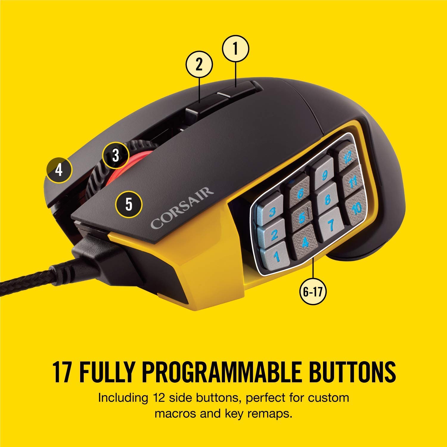 Corsair Scimitar PRO RGB Optical MOBA/MMO Gaming Mouse ของแท้ ประกันศูนย์ 2ปี (Yellow)
