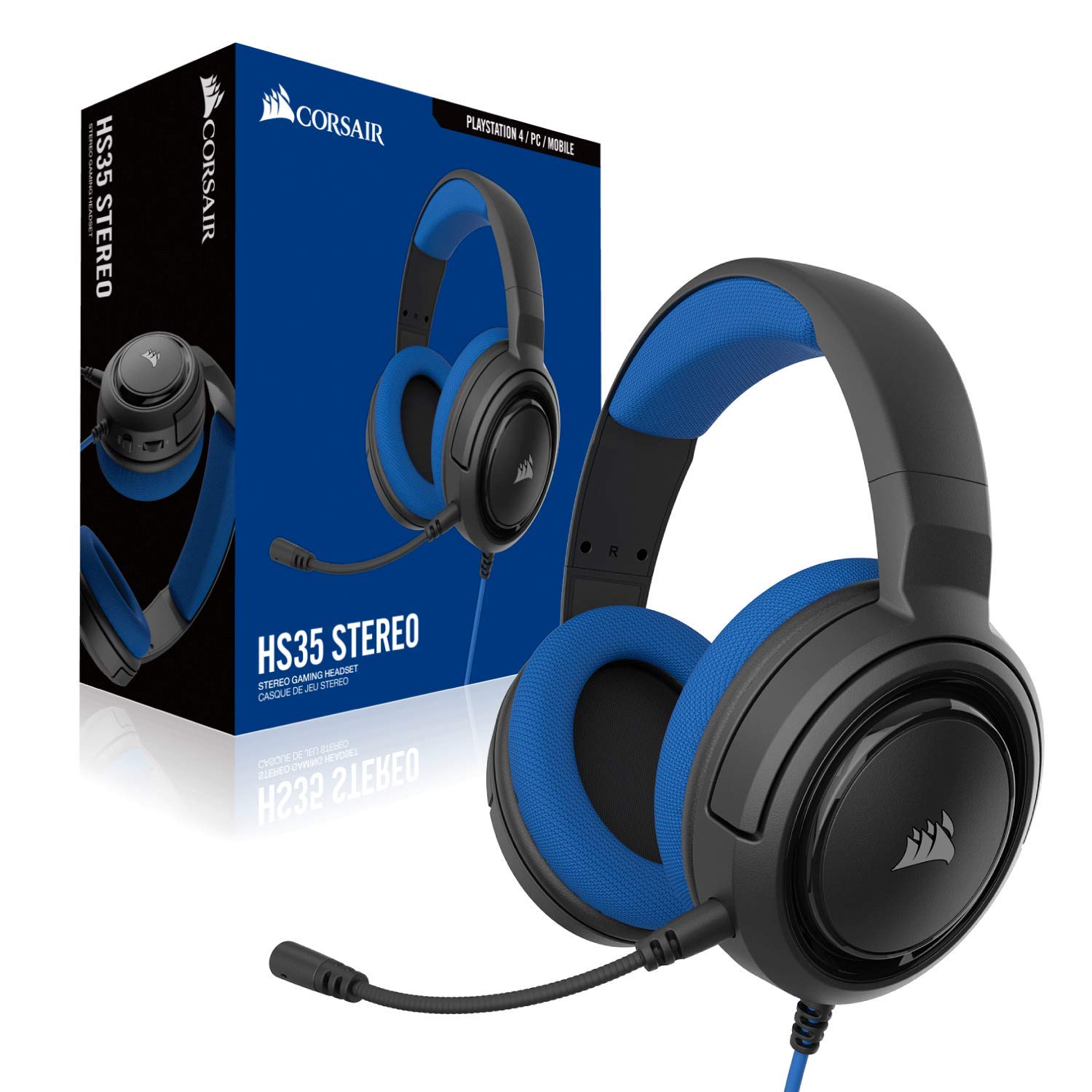 Corsair HS35 Stereo Gaming Headset สีฟ้า ประกันศูนย์ 2ปี ของแท้ หูฟังสำหรับเล่นเกม (Blue)