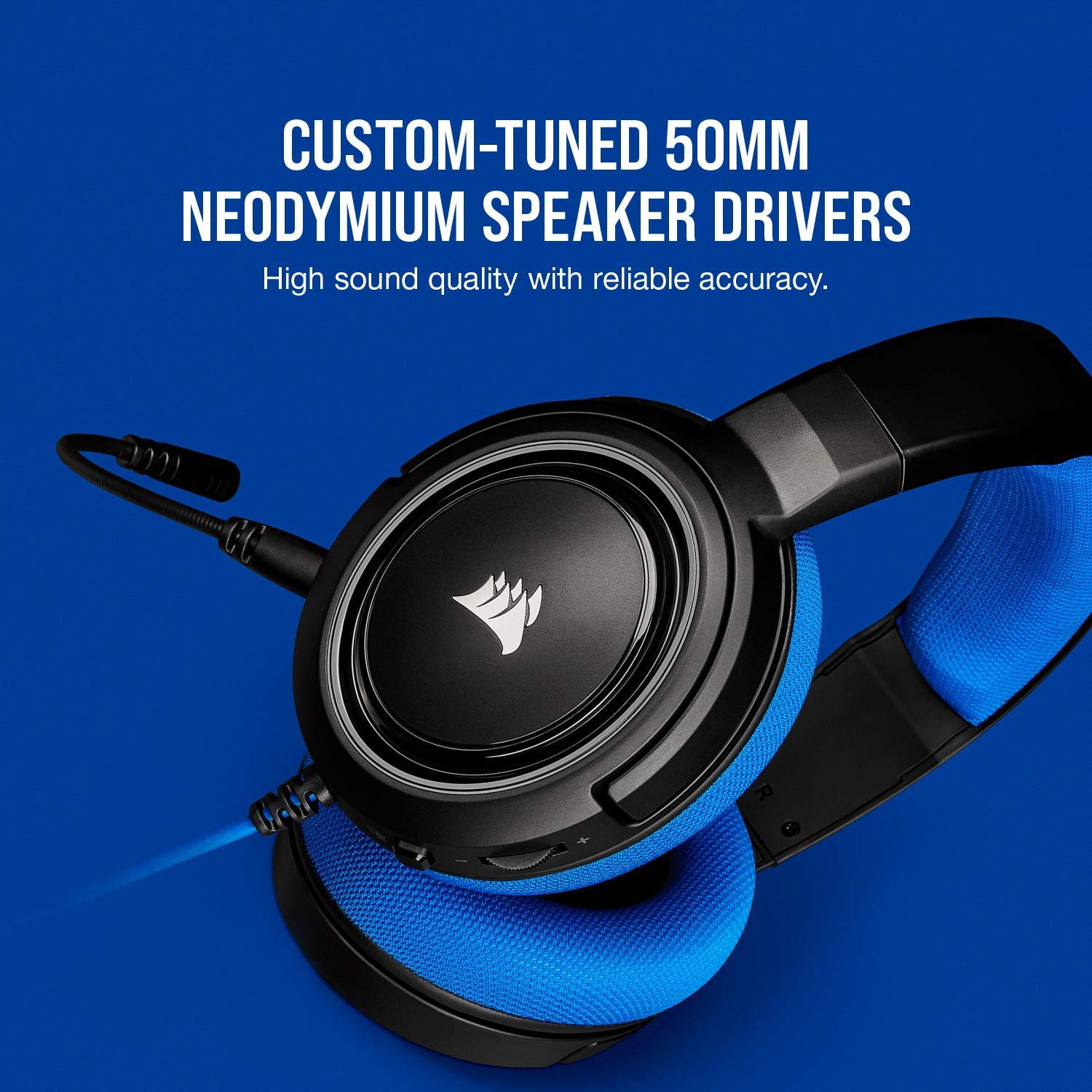Corsair HS35 Stereo Gaming Headset สีฟ้า ประกันศูนย์ 2ปี ของแท้ หูฟังสำหรับเล่นเกม (Blue)