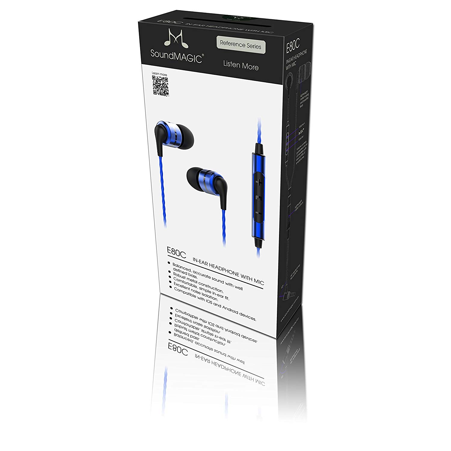 Soundmagic E80C หูฟัง In-Ear Noise Isolating with Microphone มีไมค์ควบคุมเสียง สีฟ้า ของแท้ ประกันศูนย์ 1ปี (Blue)